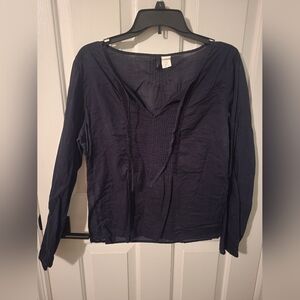 J. Crew Black 100% Cotton Top with Pleat Detail and Tie at Neck Size Large